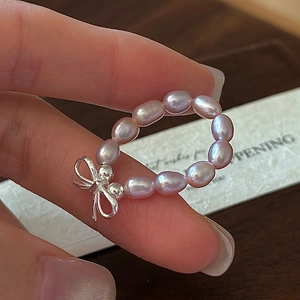 Handcrafted S925 silver bow ring featuring elegant lavender freshwater pearls for women
