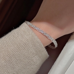 S925 sterling silver woven multi-strand bracelet featuring elegant braided mesh texture