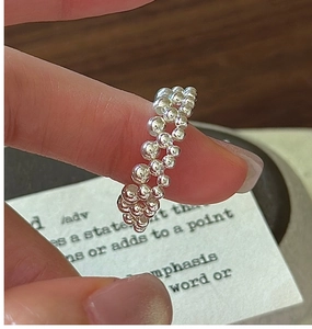 Detailed close-up of S925 sterling silver beaded ring with irregular gradient spheres