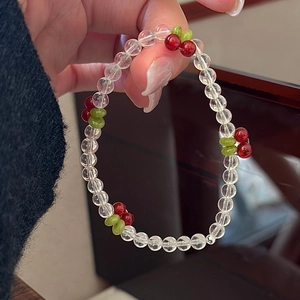 925 Sterling Silver Cherry Beaded Bracelet Korean Fashion Sweet Fruit Style Christmas Jewelry Gift For Women Girls Jewelry
