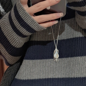 925 Sterling Silver Comb Mirror Pendant Necklace White Mother Of Artificial Pearl Retro Vintage Long Sweater Chain For Women