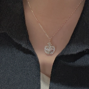 S925 sterling silver apple necklace with sunburst pendant on a mixed style chain