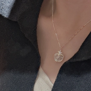 Minimalist S925 sterling silver apple pendant necklace with sunburst texture on model