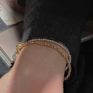 Minimalist S925 sterling silver faceted bead bracelet in gold and silver tones