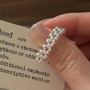 Minimalist S925 sterling silver double-row beaded ring with a polished metallic finish