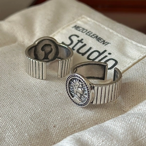 Vintage S925 sterling silver coin rings with antique portrait relief and open band