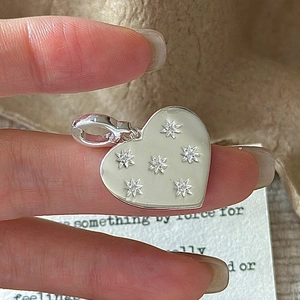 925 Sterling Silver Heart Pendant For Women Vintage Starburst Engraved Small Charm Trendy Rhinestone Jewelry Gift