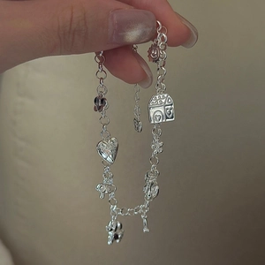 925 Sterling Silver Multi Charm Bracelet For Women Vintage Korean Minimalist Elephant Heart Butterfly Adjustable Link Bracelet Jewelry