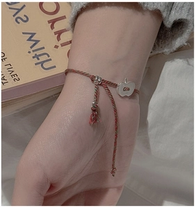Détail du bracelet fait main avec pendentif pomme en argent S925 et cordon réglable