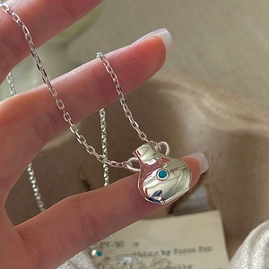 925 Sterling Silver Turquoise Pendant Necklace Vintage Minimalist Irregular Bottle Shape Clavicle Chain Jewelry For Women