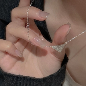 Minimalist S925 sterling silver geometric triangle necklace with shimmering zircon stones