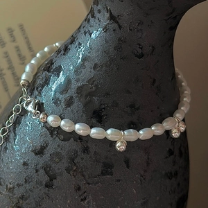 Minimalist S925 sterling silver freshwater rice pearl bracelet with adjustable extension