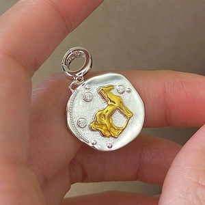925 Sterling Silver Two-tone Horse Coin Pendant Necklace Vintage Relief Rhinestone Jewelry For Women Gift