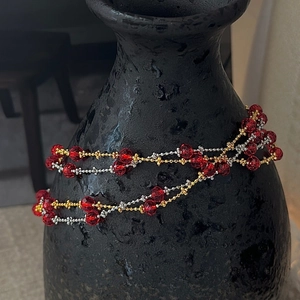 S925 Sterling Silver Red Faceted Bead Necklace For Women Korean Style Simple Gold Plated Niche Design Jewelry Chain Necklace