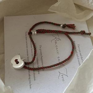 Bracelet pomme en argent S925 avec cordon tressé à la main rouge et vert