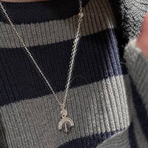 Minimalist S925 sterling silver necklace with a geometric double arch crystal pendant
