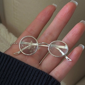 Collier Longue Chaîne de Pull avec Pendentif Lunettes en Argent Sterling 925 Vintage pour Femmes Bijoux de Mode Rétro Géométriques