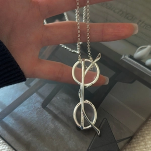 Collier en argent sterling S925 avec pendentif lunettes vintage créatif et chaîne fine