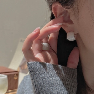 S925 sterling silver matte textured earrings and ring set with silk brushed finish