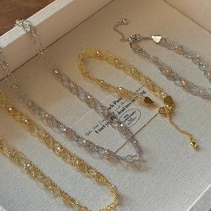 Elegant S925 sterling silver lace bracelet with champagne crystal beads and heart charm