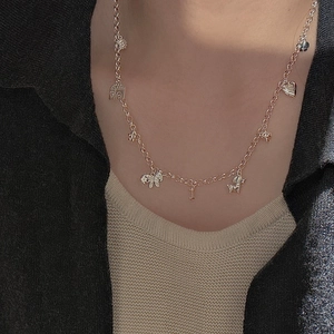 S925 Sterling Silver necklace with multiple cute cartoon pendants on a delicate chain