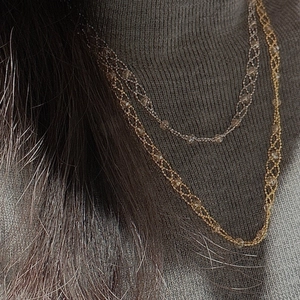 Detail of s925 silver double-layered lace mesh necklace with faceted bead accents