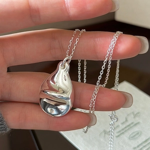 925 Sterling Silver Irregular Teardrop Hollow Pendant Necklace For Women Minimalist Retro High Polish Clavicle Chain Jewelry