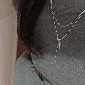 Minimalist S925 sterling silver layered necklace with modern cone pendant for women