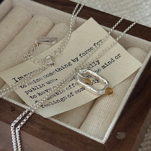 S925 sterling silver necklace featuring vintage texture and yellow citrine pendant