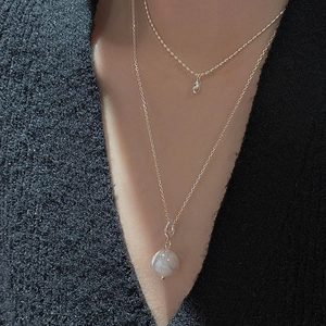 Layered S925 sterling silver necklace set with teardrop and marble bead pendants