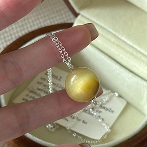 Collier Pendentif en Argent Sterling 925 Oeil de Tigre Or Rétro pour Femmes Style Coréen Simple Sphère Bijoux