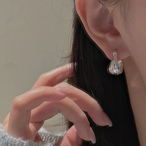 Vintage S925 sterling silver hoop earrings with intricate floral relief pattern for women