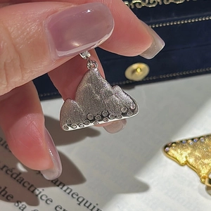 S925 sterling silver mountain pendant with brushed metal finish and zircon accents