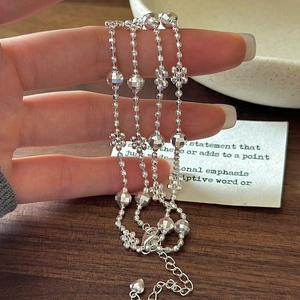 Collier en Argent Sterling 925 Vintage pour Femme Chaîne de Clavicule à Perles Laser et Fleur Creuse Pendentif Cœur Bijoux de Mode Cadeau