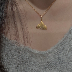 S925 sterling silver mountain pendant necklace with small diamonds on gold finish