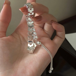 S925 sterling silver H-link bracelet with adjustable slider clasp for women