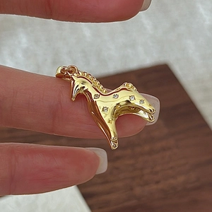 S925 sterling silver golden horse pendant necklace with sparkling cubic zirconia stones