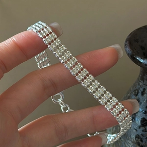 S925 sterling silver multi-layer beaded bracelet with sparkling faceted metal beads