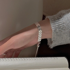 Minimalist S925 sterling silver H-link strap bracelet with adjustable slider clasp