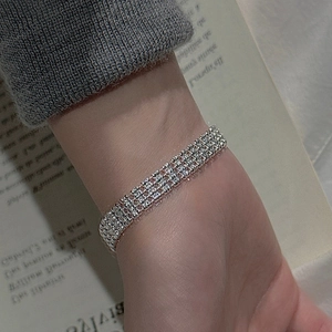 Three-strand S925 sterling silver beaded bracelet with a vintage layered texture