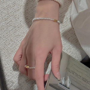 Ensemble bague et bracelet en argent S925 avec détails dorés style minimaliste