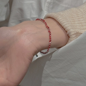 Handmade red braided S925 sterling silver bead bracelet worn on wrist for minimalist style