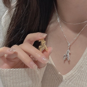 Minimalist S925 silver pony pendant necklace for women in silver and gold finishes