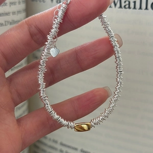 925 Sterling Silver Bracelet For Women Minimalist Contrast Gold Silver Spiral Chain Irregular Heart Charm Jewelry Gift