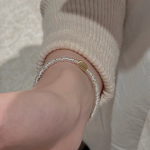 S925 sterling silver beaded bracelet with contrasting gold bar and silver rings
