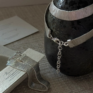 Vintage S925 sterling silver woven choker necklace with brushed texture and adjustable clasp