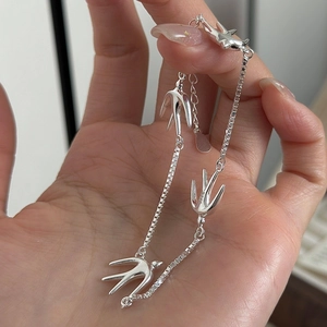 S925 sterling silver swallow bird bracelet with box chain design held in hand