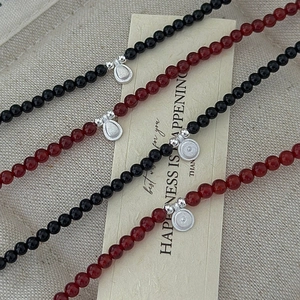 S925 Sterling Silver Handmade Minimalist Bead Necklace With Small Pendant Red Black Agate Style Choker For Women Fashion Jewelry