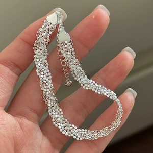 Élégant bracelet en argent sterling S925 tissé multicouche avec fermoir en cœur