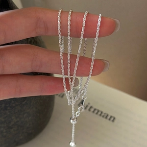 Adjustable S925 sterling silver twisted rope chain necklace worn on fingers